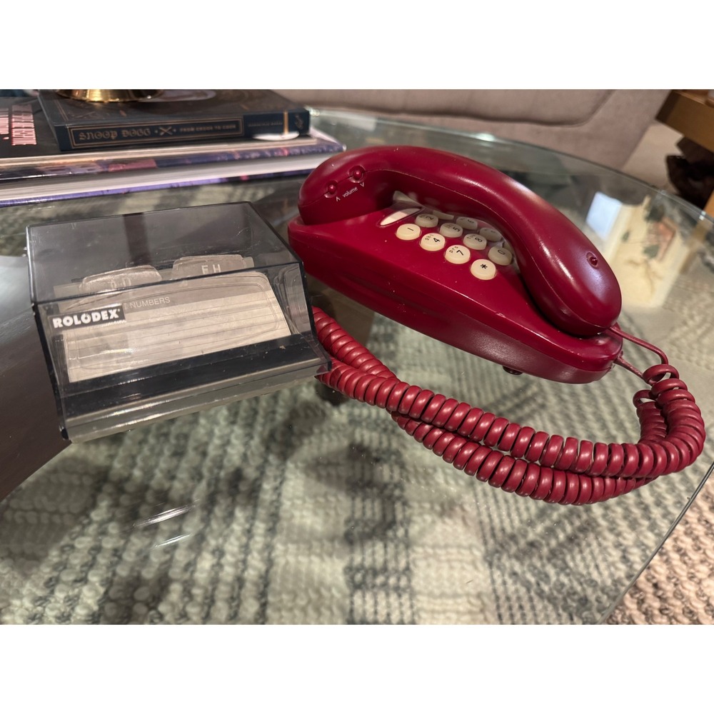 90s Retro Desk Set Cicena Red Landline Phone and Rolodex Prop Decor Bundle